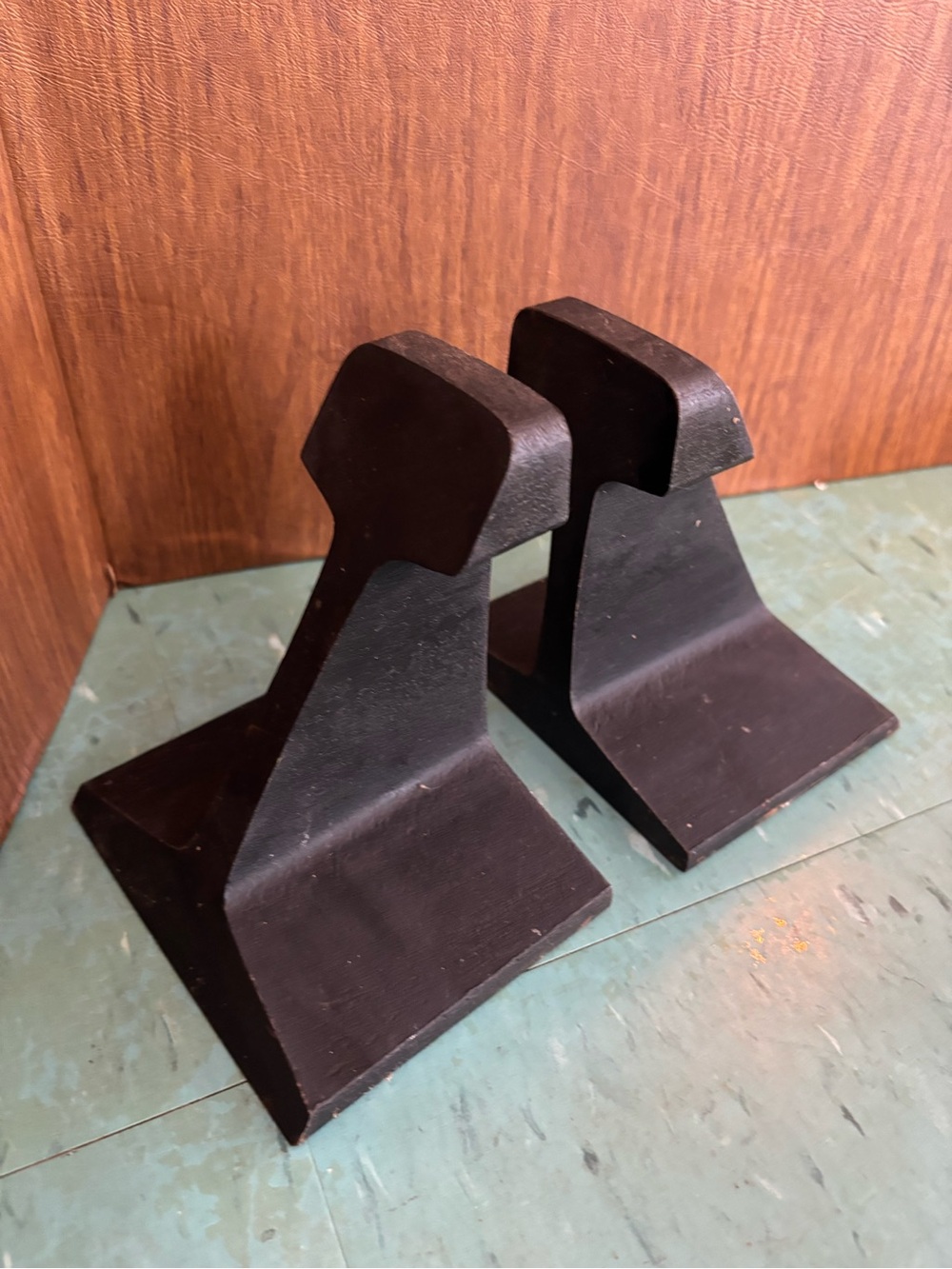 Vintage Black Cast Iron railroad track Bookends - Pair